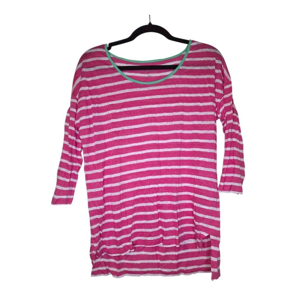 TALBOTS‎ Pink/White Stripe Linen Top - Size Small